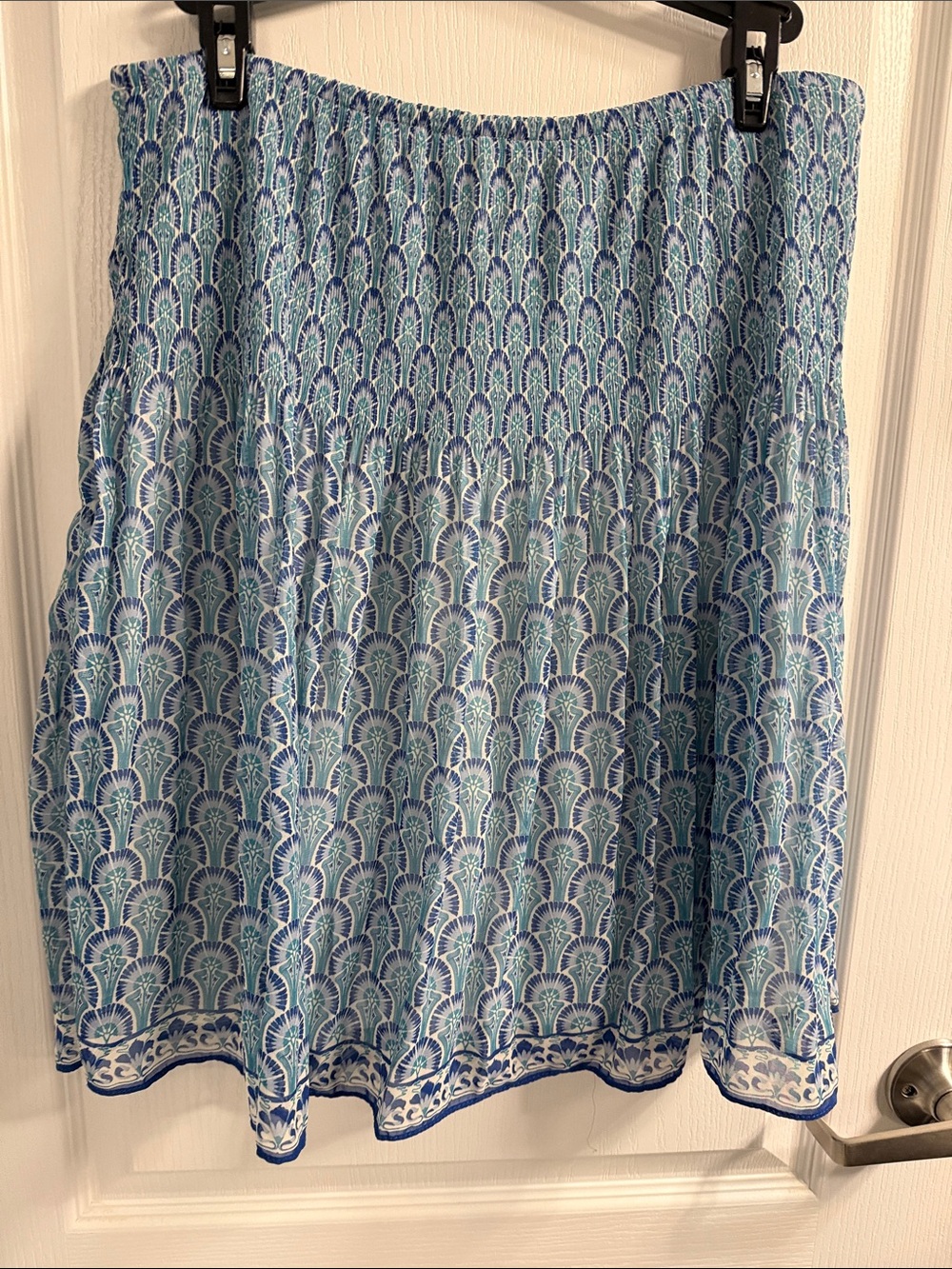 Max Studio Teal, Blue & White Printed Pull On Skirt - Picture 5 of 7
